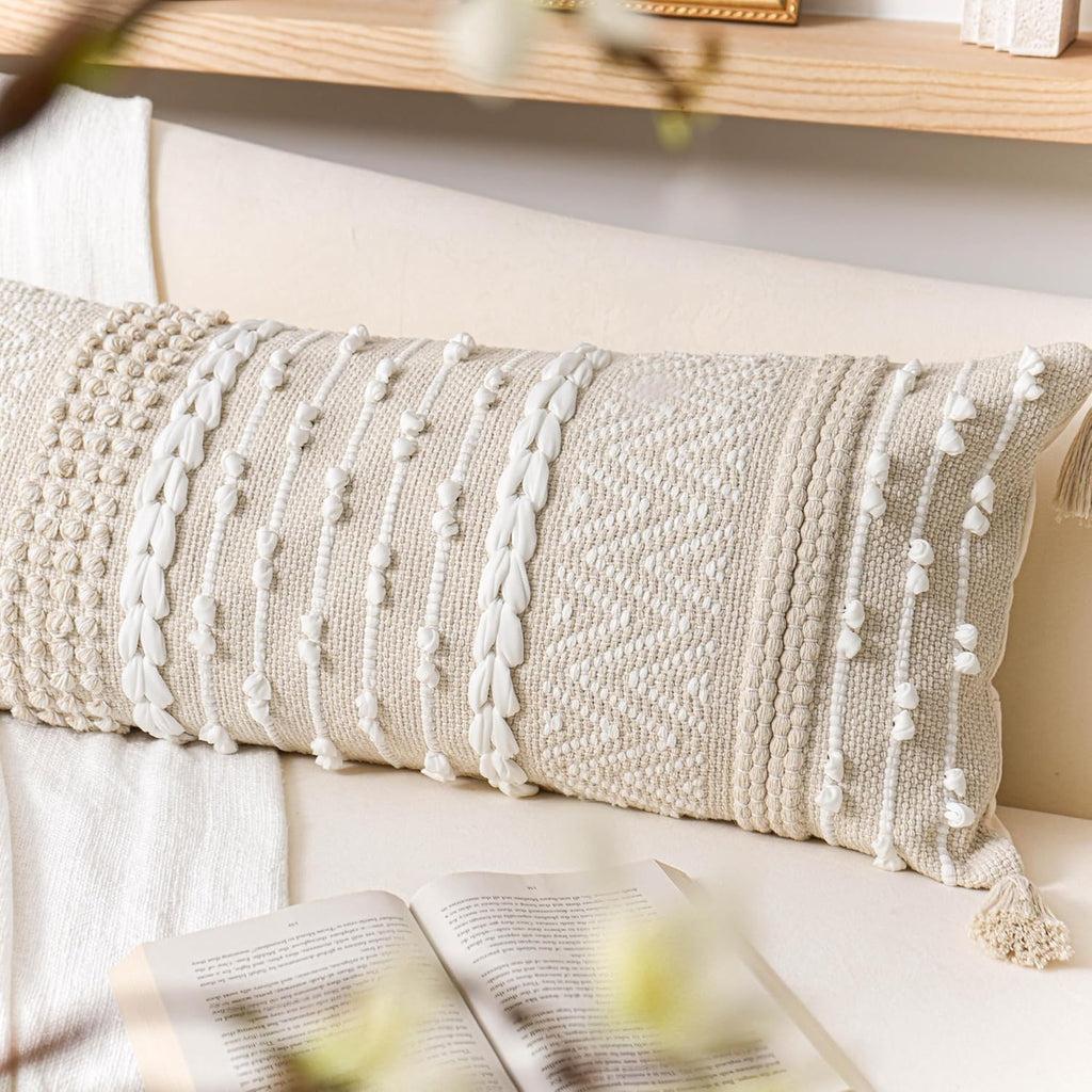 Lumbar Boho Beige Throw Pillow Cover — 36" - View 8