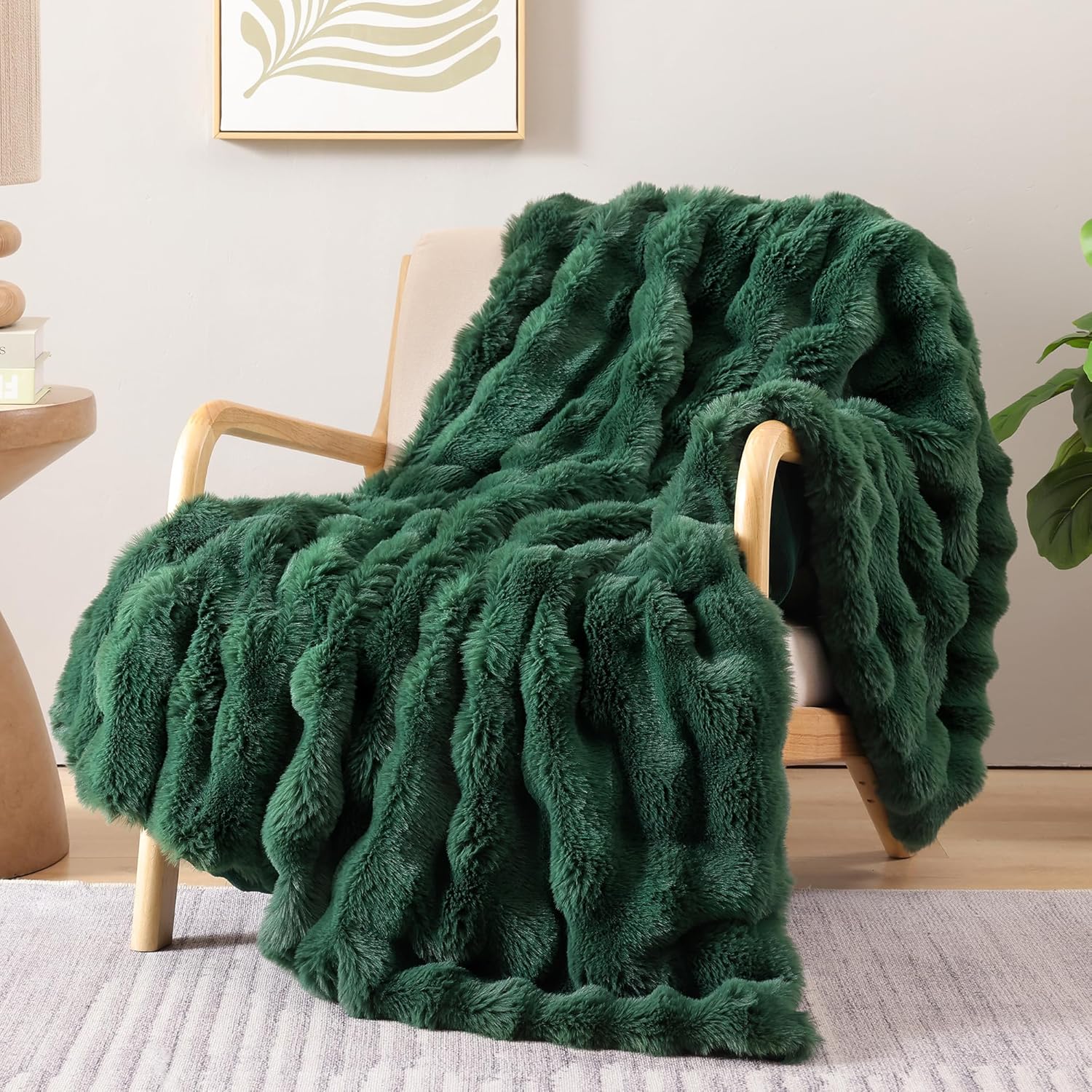 Luxe Beige Throw Pillow — 50" — Dark Green