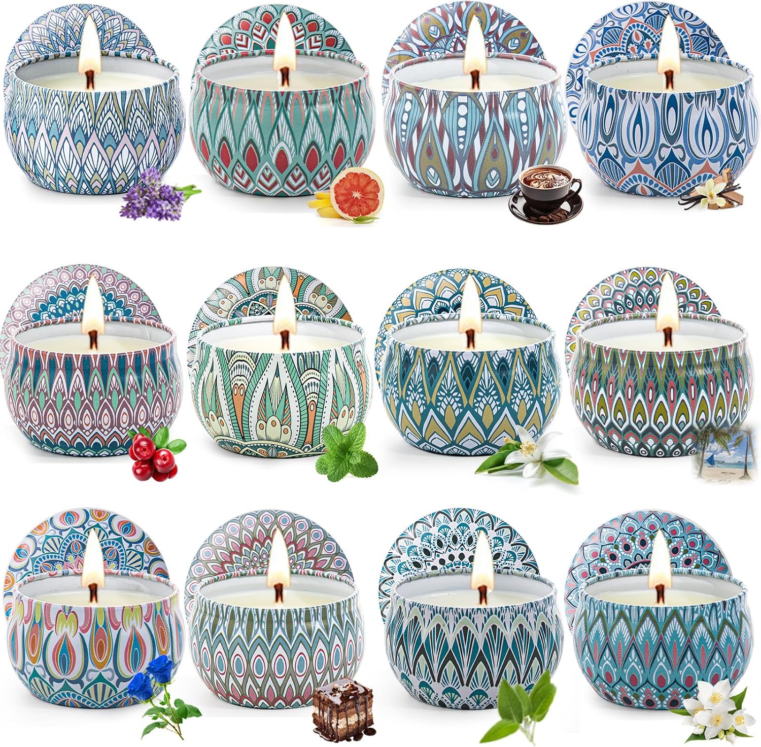 Soy Wax Boho Metal Scented Candle — Bulk Value 12-Candle Set