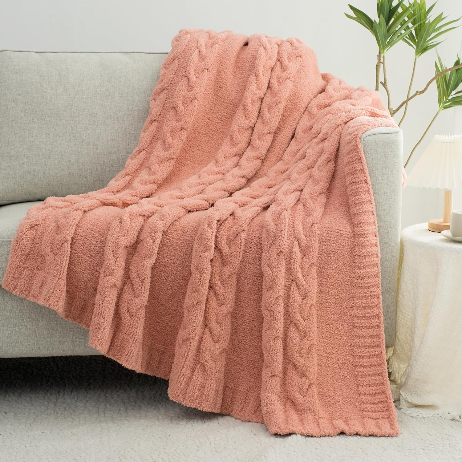 Pom Pom Farmhouse Blue Throw Pillow — 60" — Cable Pink