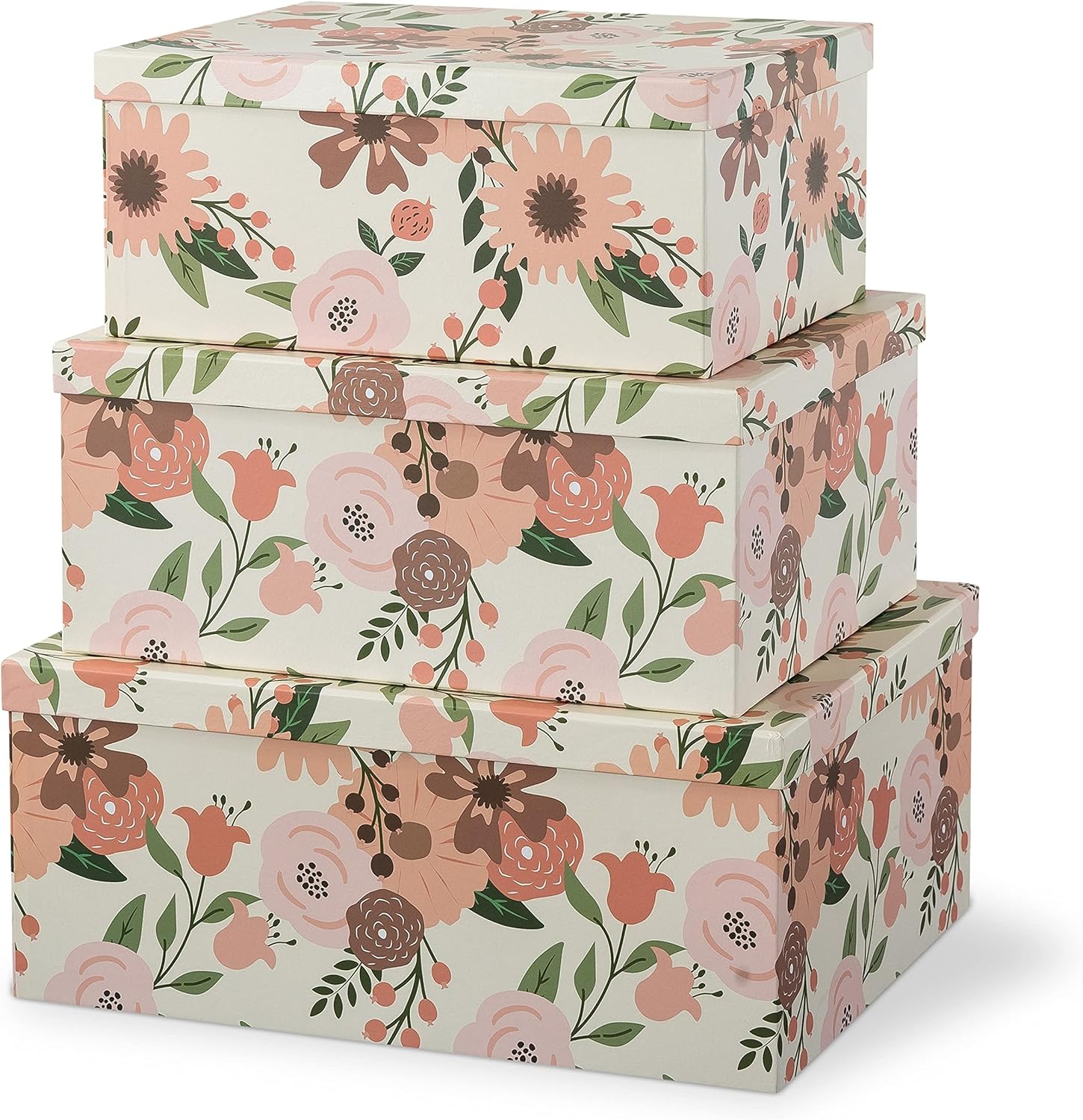 Gold Storage Basket — Set of 3 — Peach Blossoms