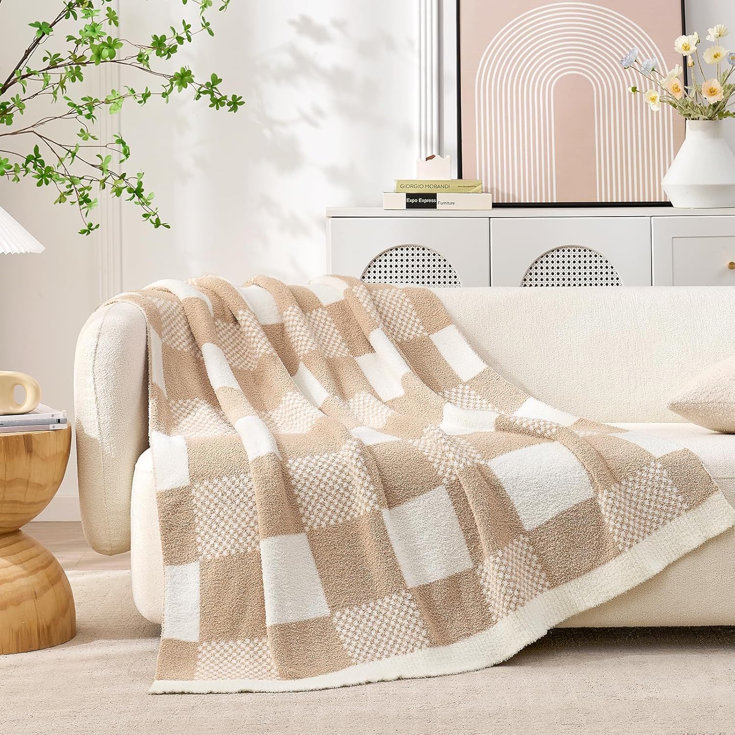 Beige Throw Pillow — 50" — Checker Beige
