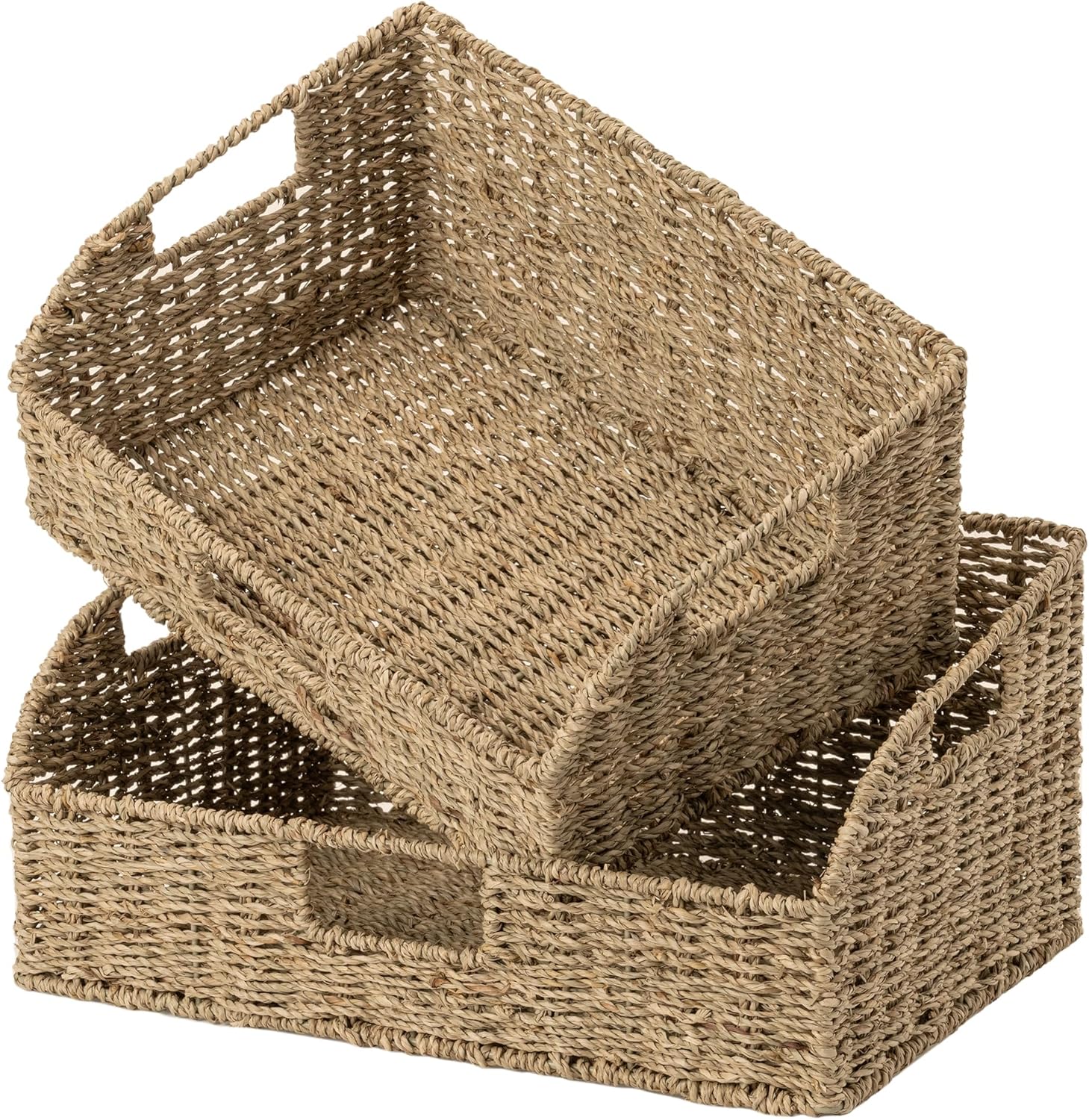 Handwoven Boho Beige Storage Basket — 10" — 15¾"L x 11"W x 7½"H + 14¼"L x 9¾"W x 6¾"H
