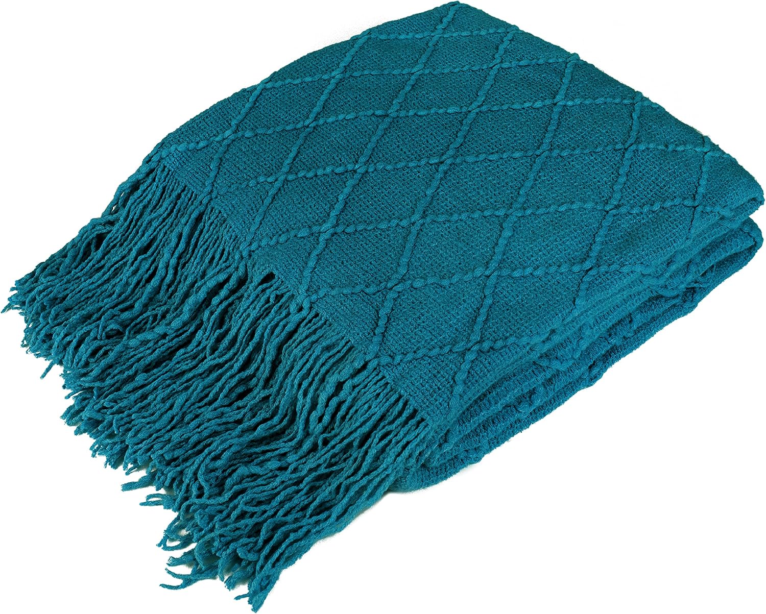 Knit Boho Beige Throw Pillow — 60" — Teal Blue