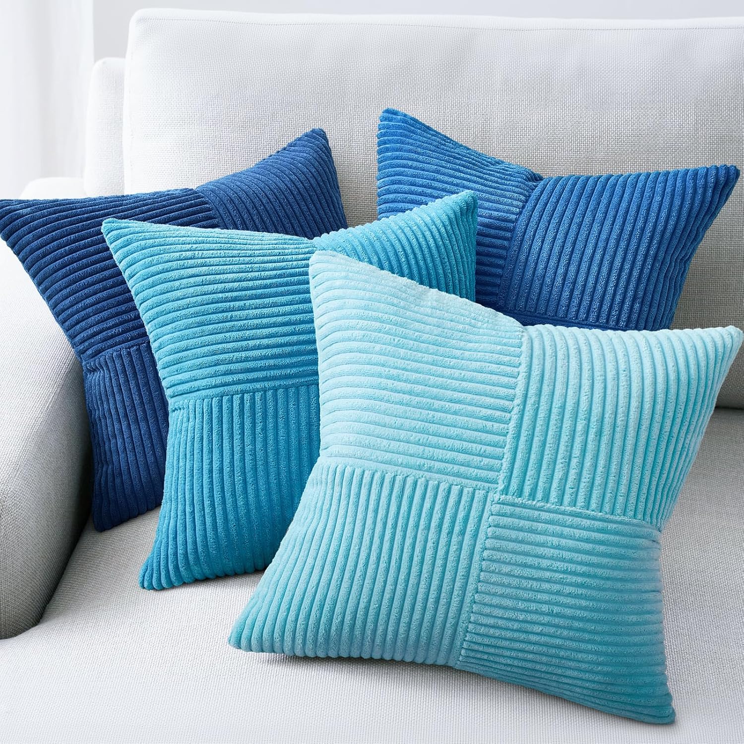 Velvet Boho Beige Throw Pillow Cover — 20" — Light Blue