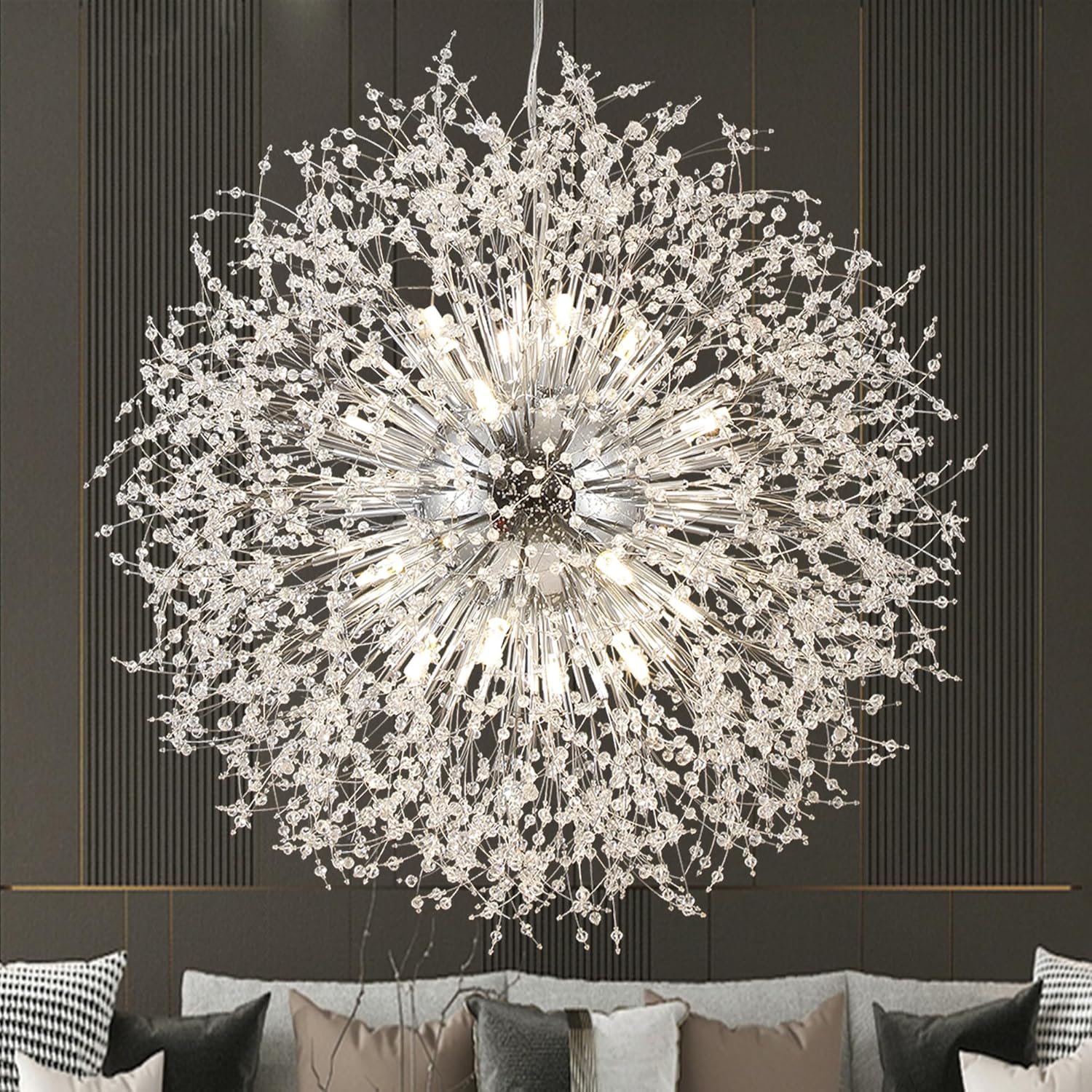 Luxe Metal Chandelier — 12-Light — Chrome - Dia31.4in