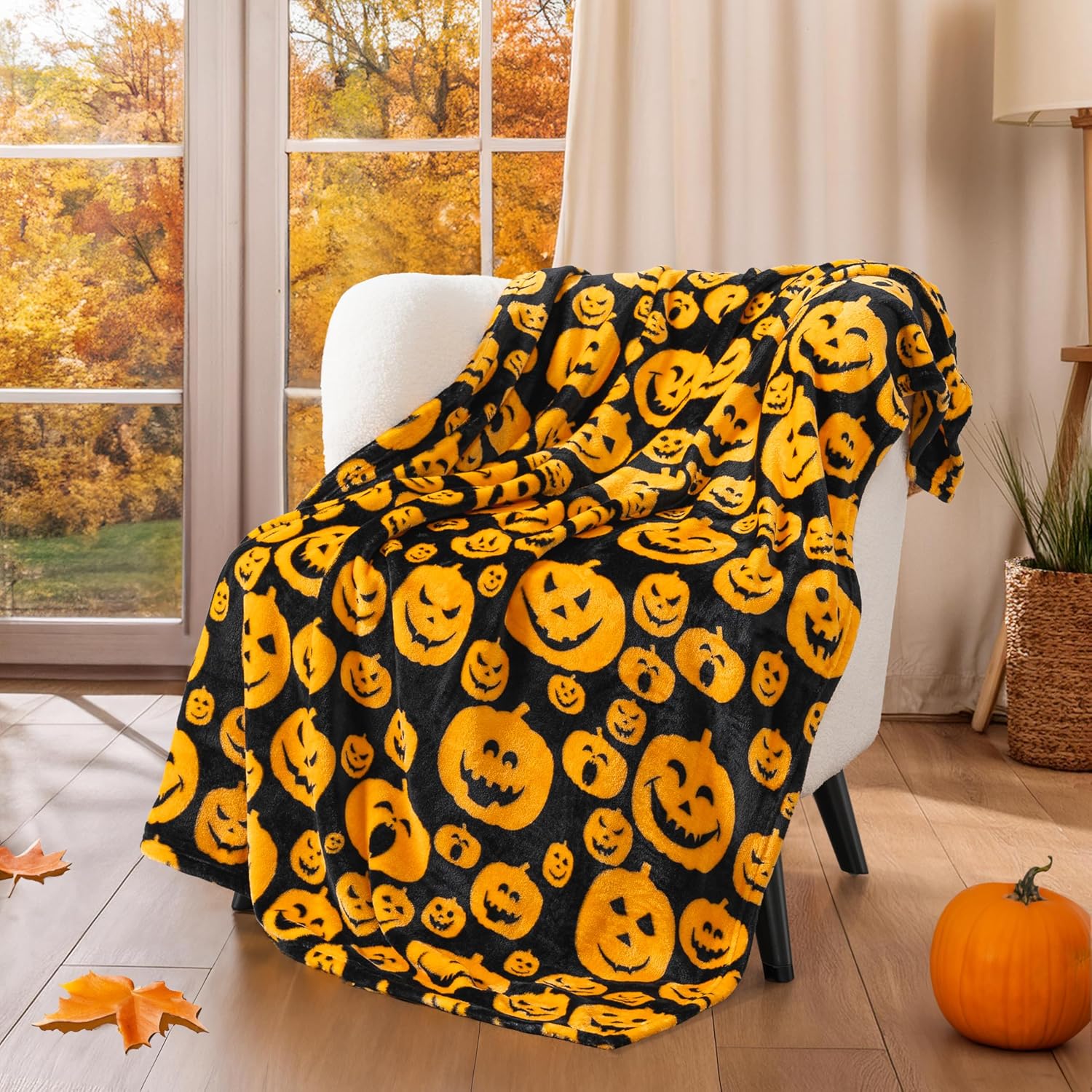 Beige Throw Pillow — 60" — Pumpkin Halloween