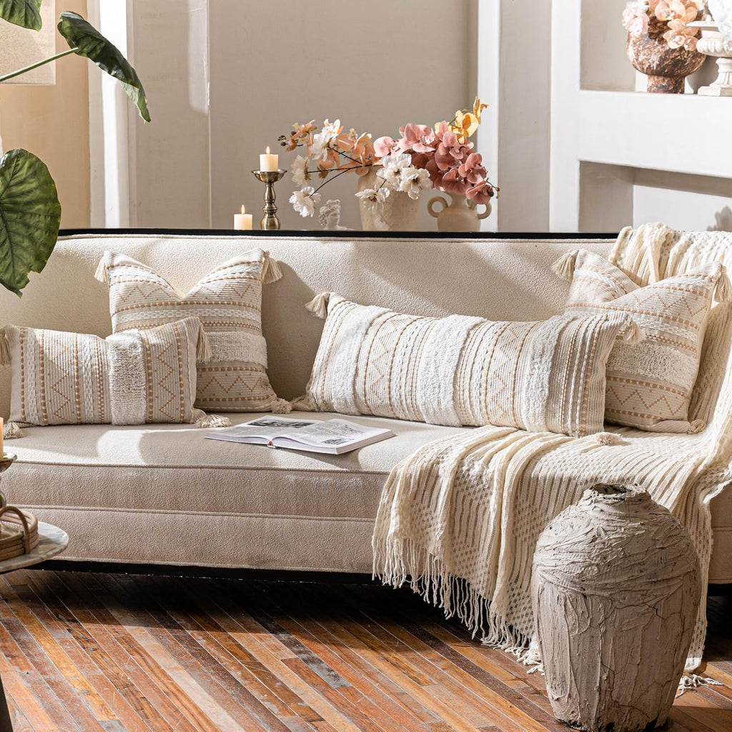 Tufted Boho Beige Pillow Cover — 36" - View 9