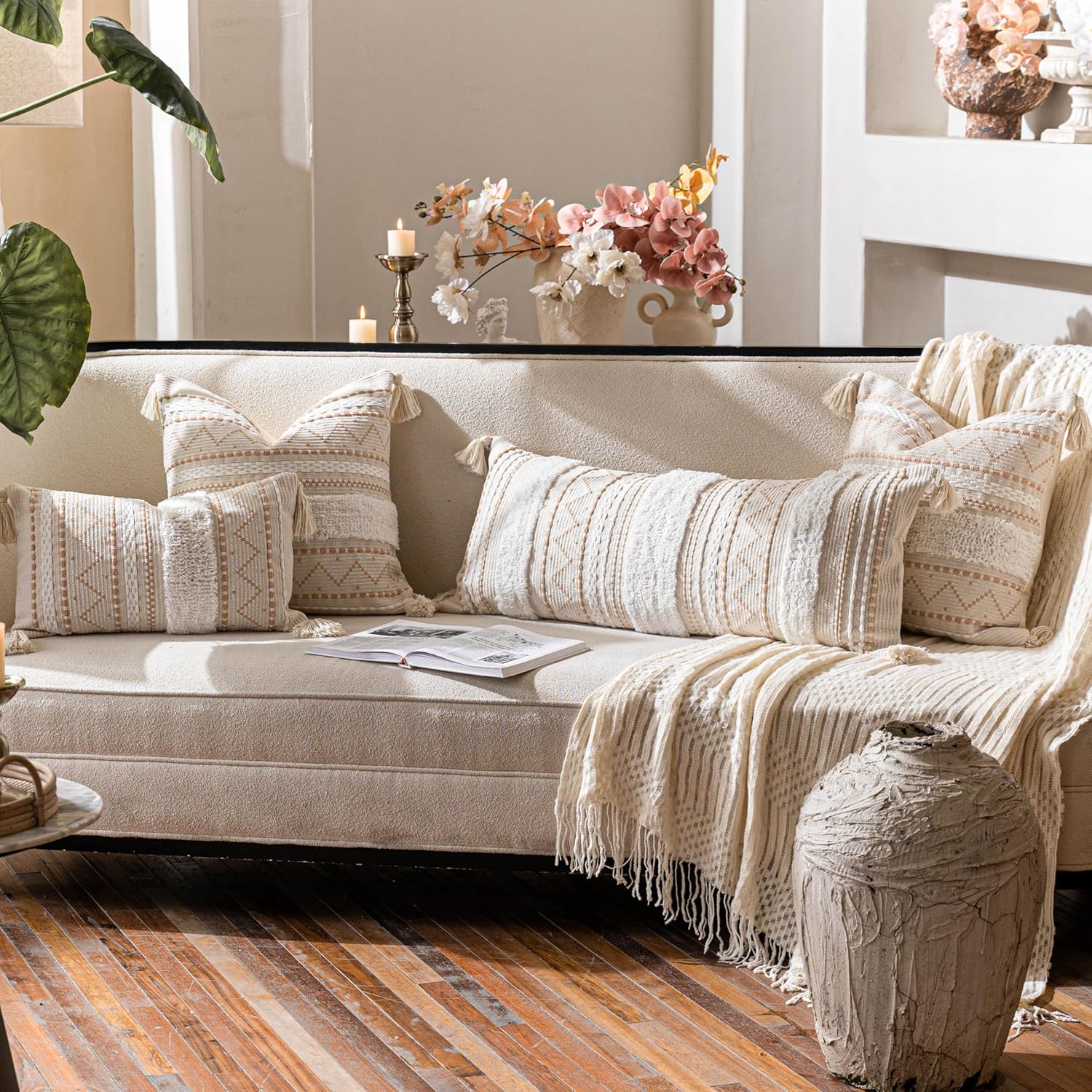 Tufted Boho Beige Pillow Cover — 36" - View 9