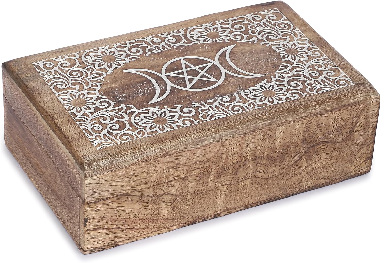 Handcrafted Wood Storage Basket — 5" — Star Moon White