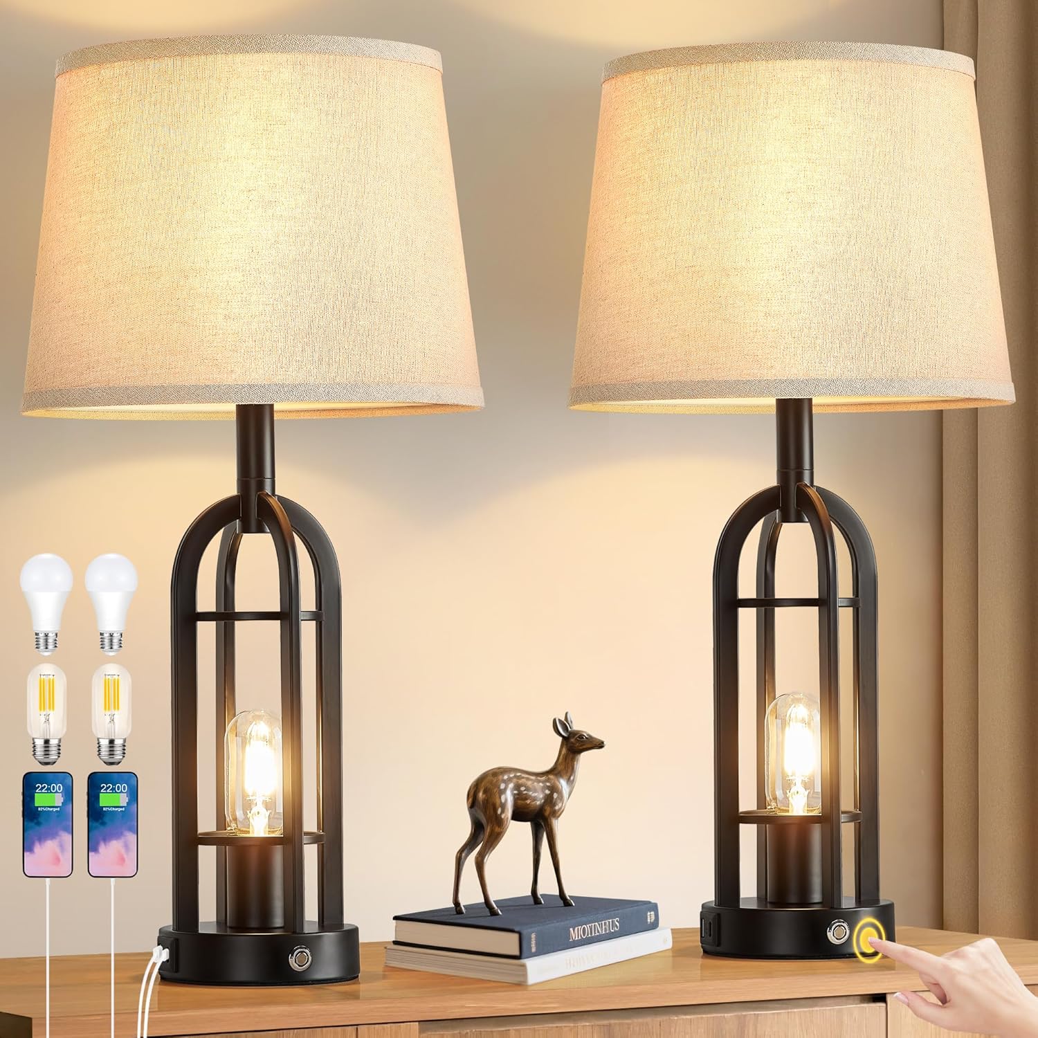 USB Farmhouse Black Bedside Lamp — 24" — 6.Black-2