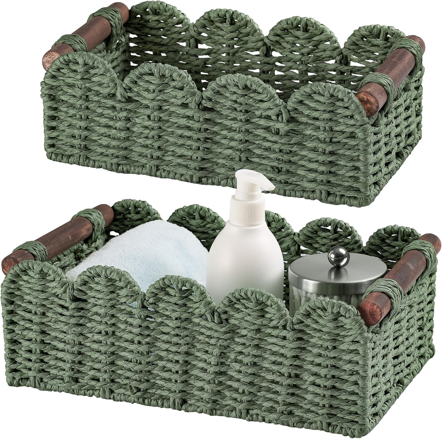 Beige Storage Basket — Green