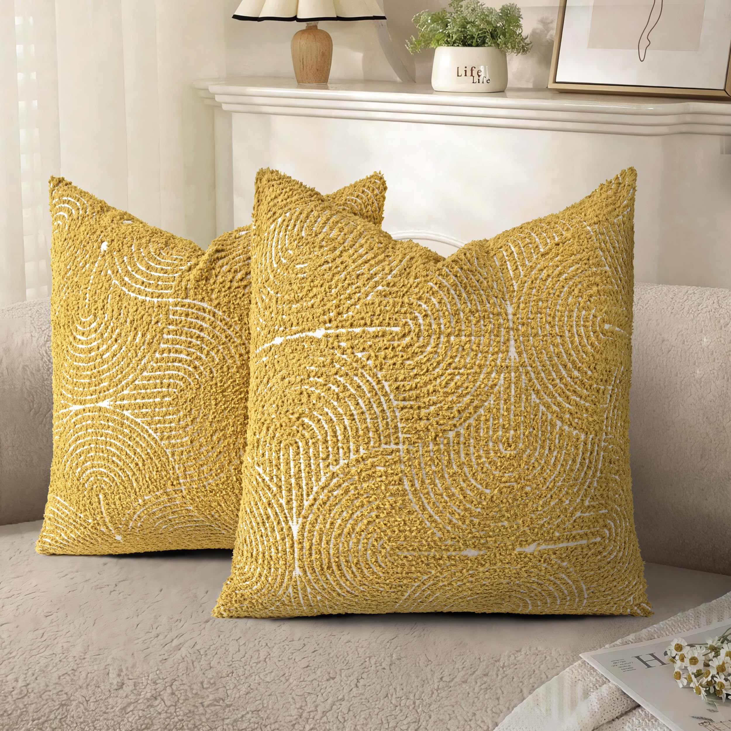 Tufted Boho Beige Throw Pillow Cover — 18"
