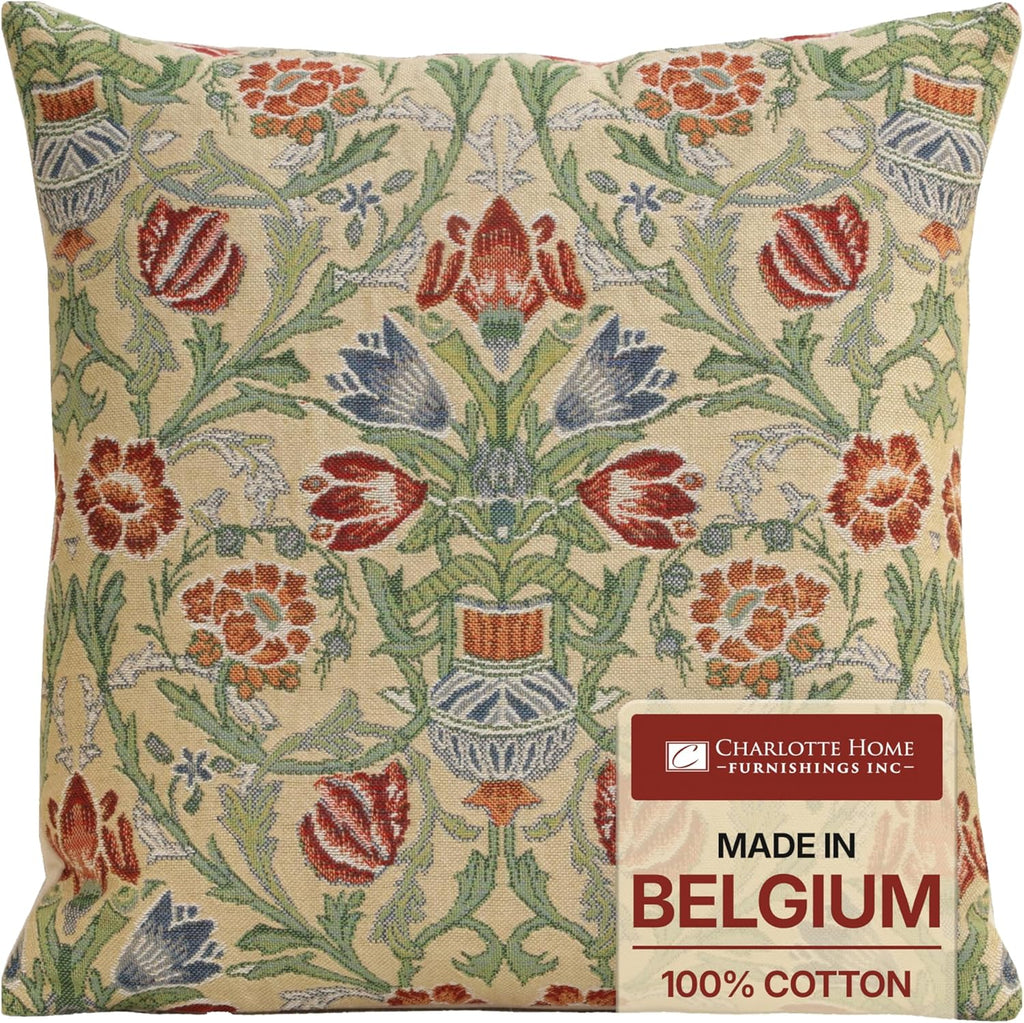 Boho Beige Throw Pillow Cover — 16x16 — Single-stem