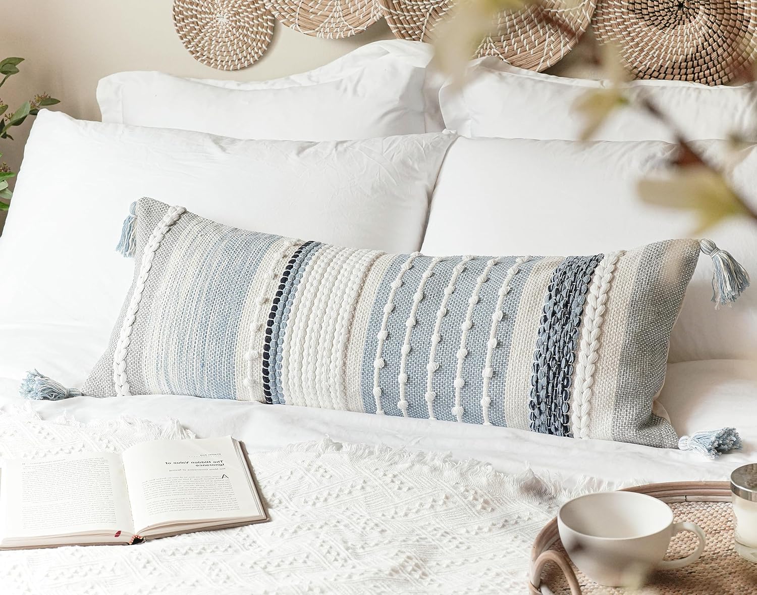 Lumbar Boho Blue Pillow Cover — 36" - View 4