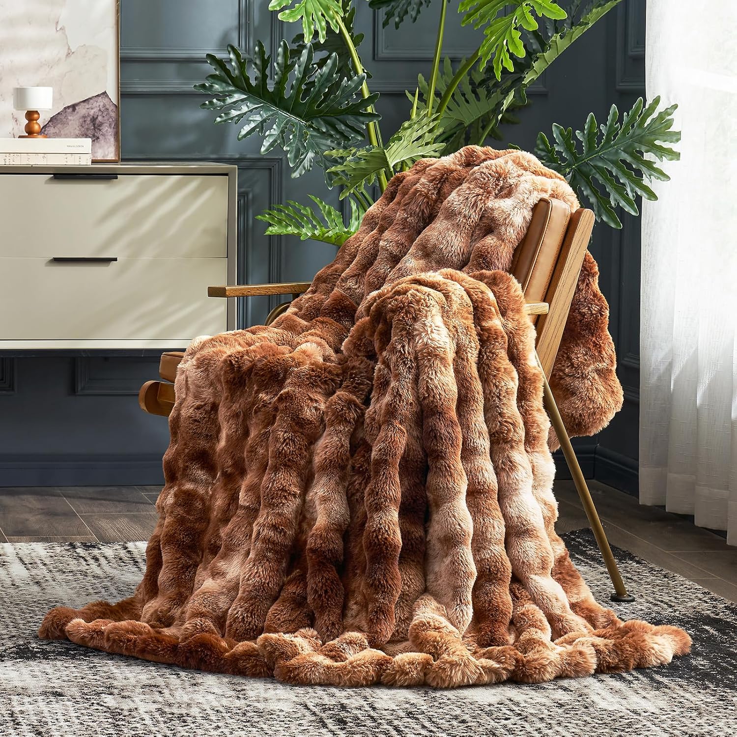Beige Throw Pillow — 50" — Tie-dye Brown
