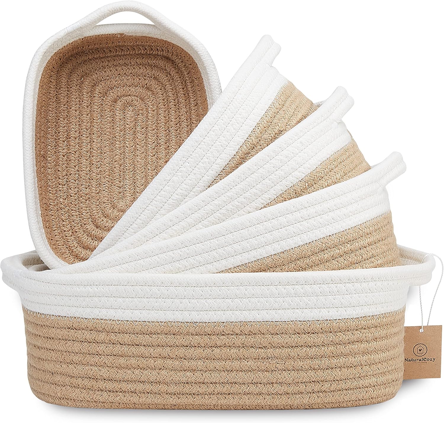 Boho Beige Woven Basket — Off White & Jute