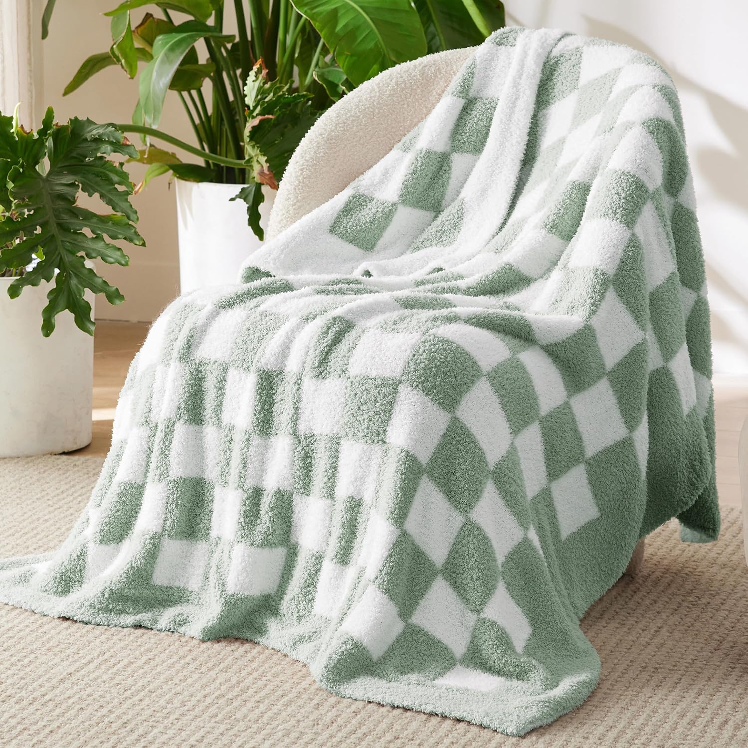 Knit Beige Throw Pillow — 50" — 09 - Checkered Green