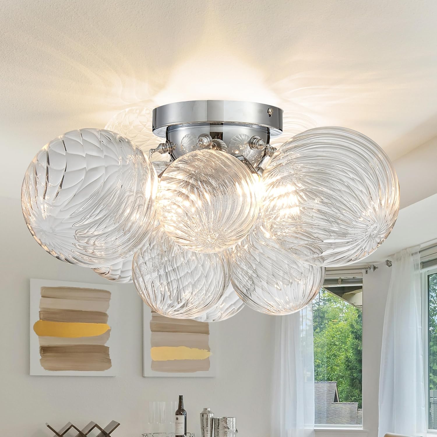 Modern Gold Chandelier — Clear with Chrome Canopy 4 Lights