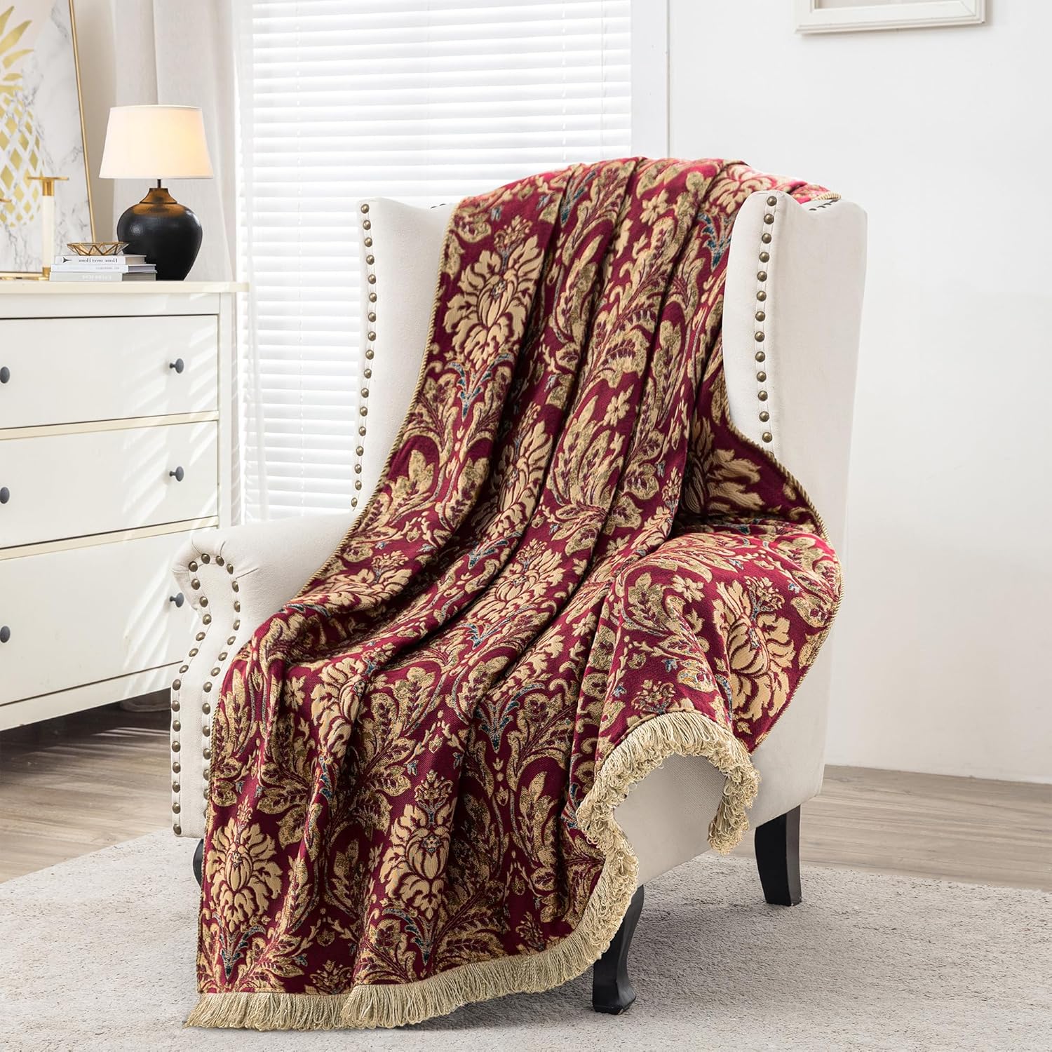 Velvet Luxe Beige Throw Pillow — Burgundy Red