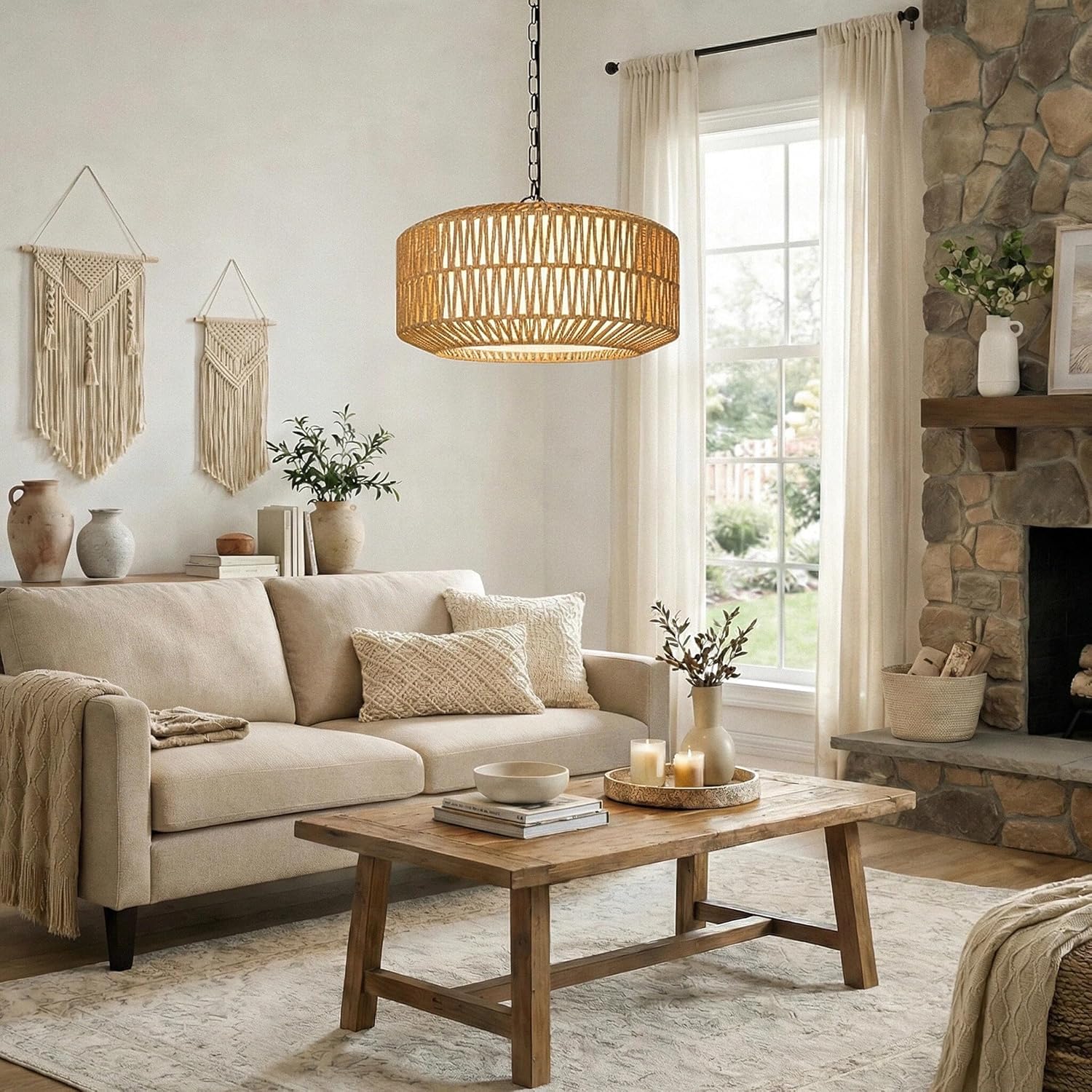 Linen Boho Black Chandelier — 5-Light - View 7