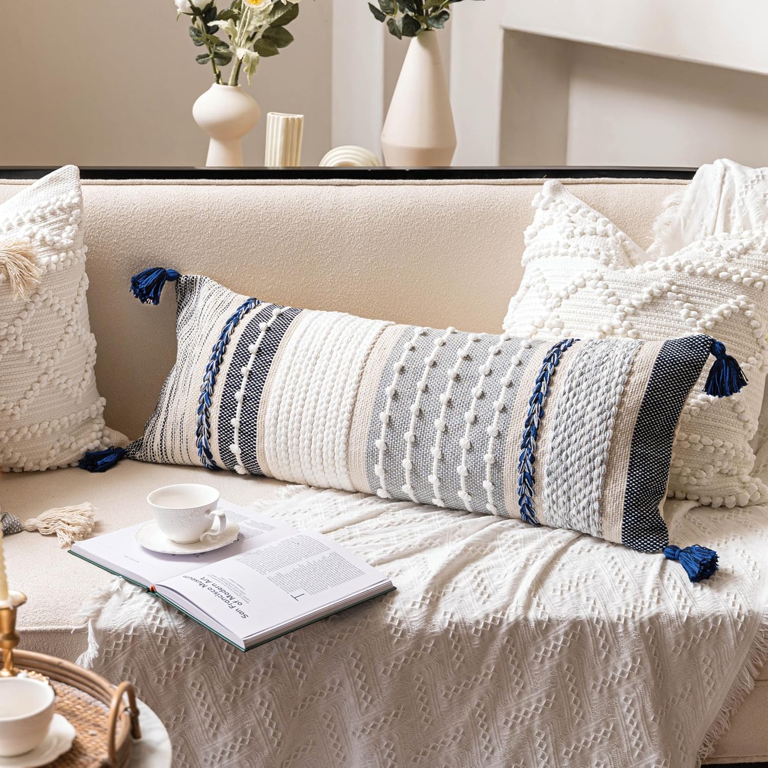 Lumbar Boho Blue Pillow Cover — 36" — 36" x 14" (Pack of 1)