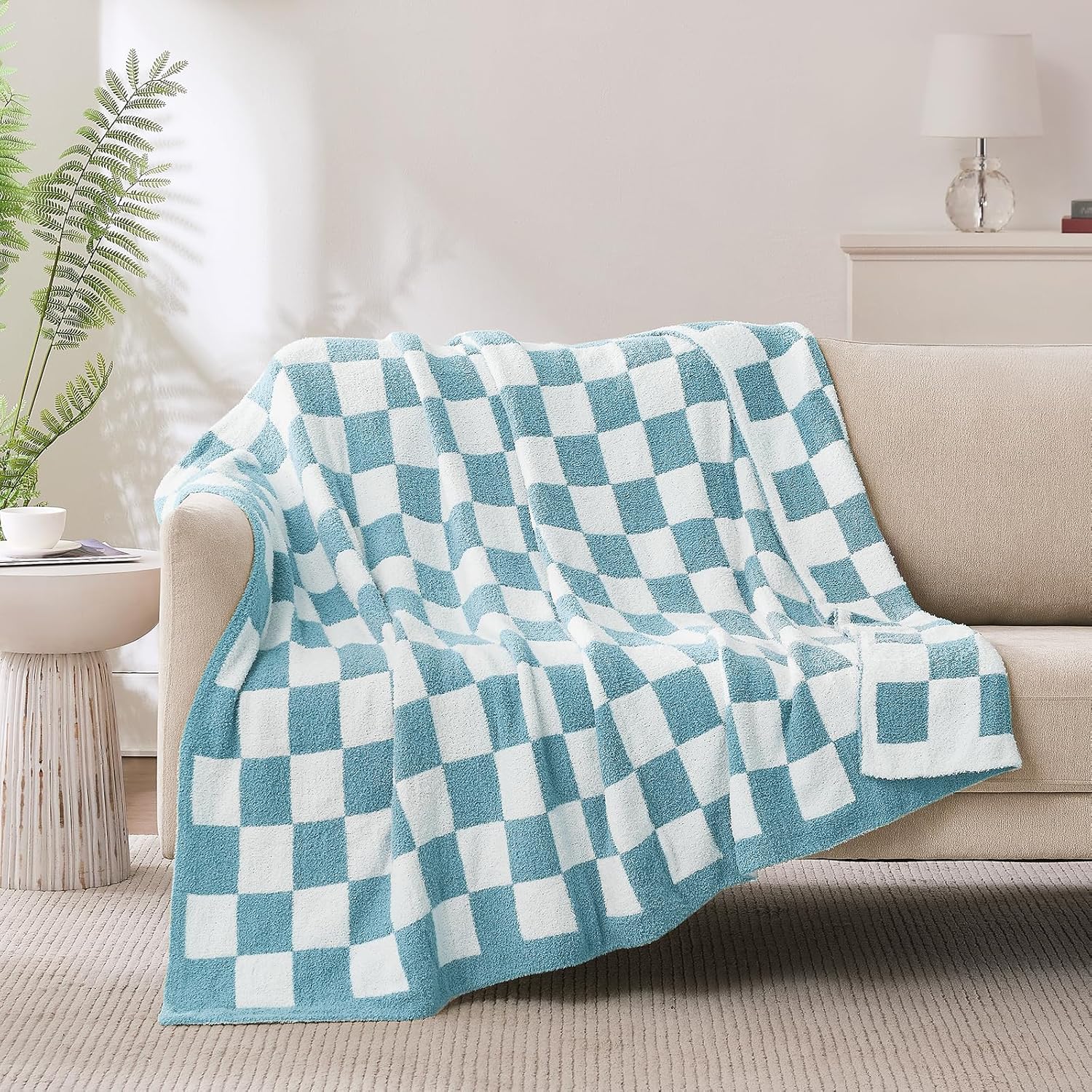 Beige Throw Pillow — 70" — Light Blue