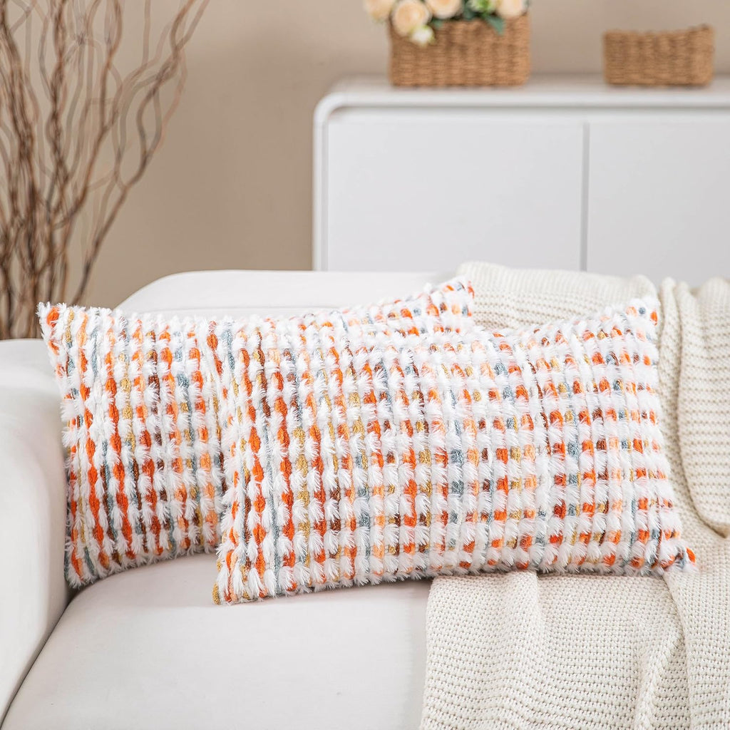 Tufted Boho Blue Throw Pillow Cover — 18" — Orange
