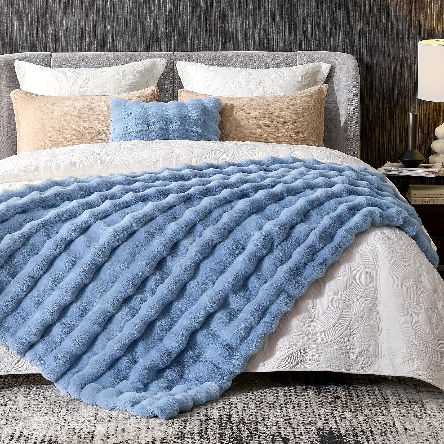 Beige Throw Pillow — 50" — Misty Blue