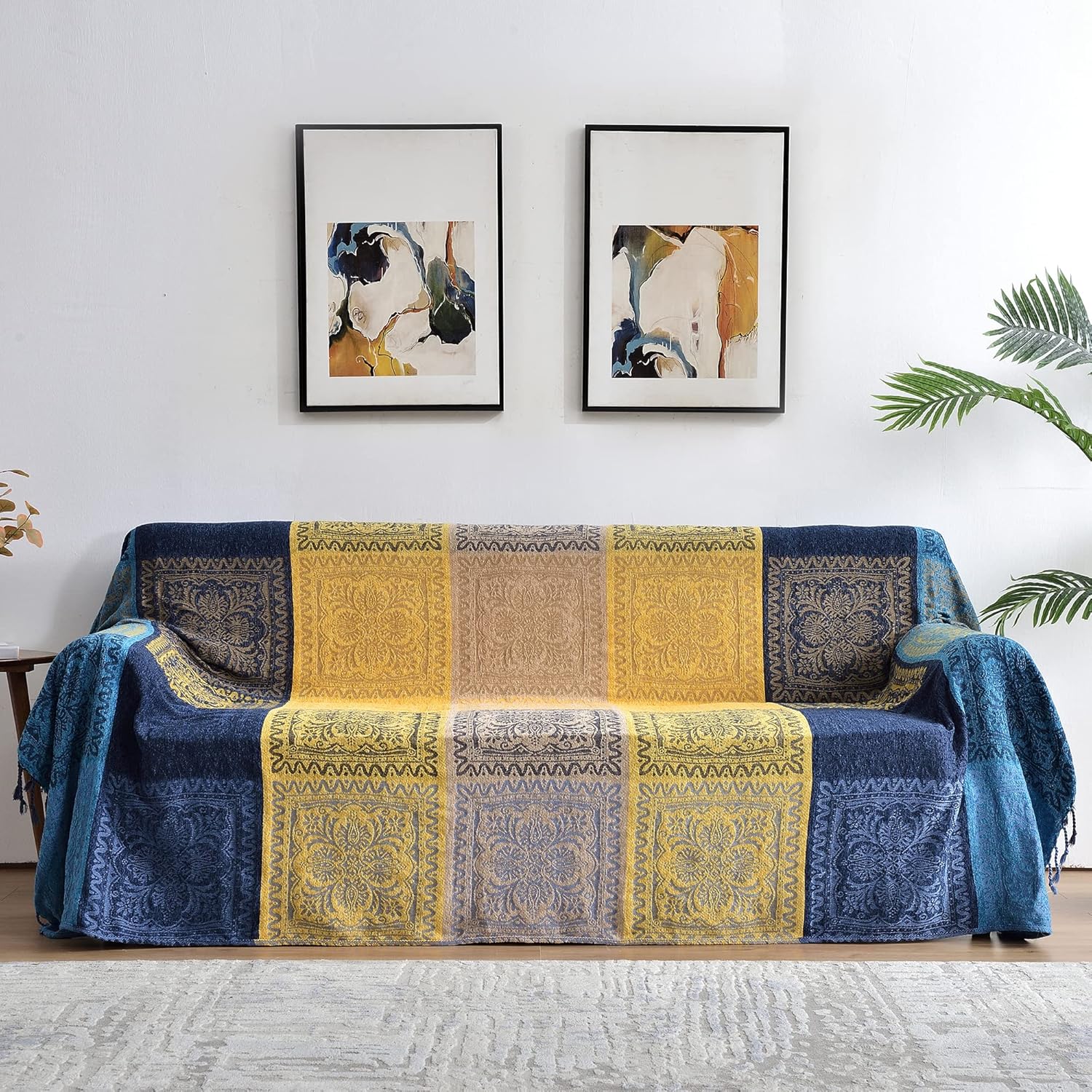 Chenille Boho Black Throw Pillow — 60" — Blue
