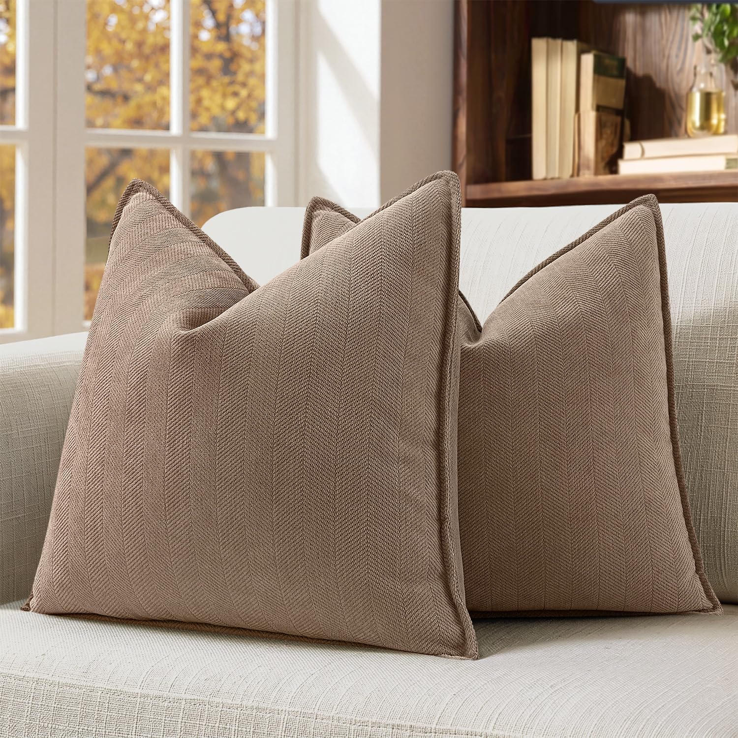 Chenille Boho Beige Pillow Cover — 26" — 24" x 24" (Pack of 2)