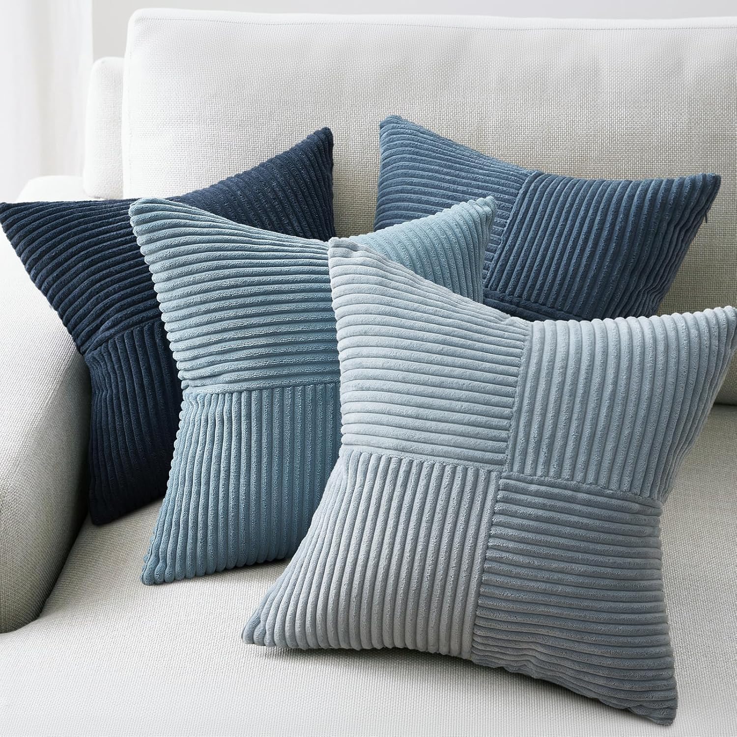 Velvet Boho Beige Throw Pillow Cover — 20" — Neutral Blue