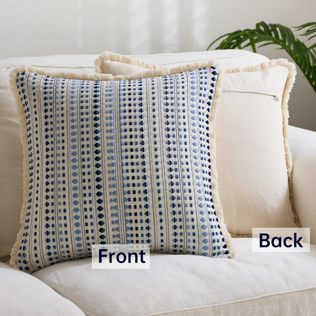 Embroidered Boho Beige Throw Pillow Cover — 20" - View 4