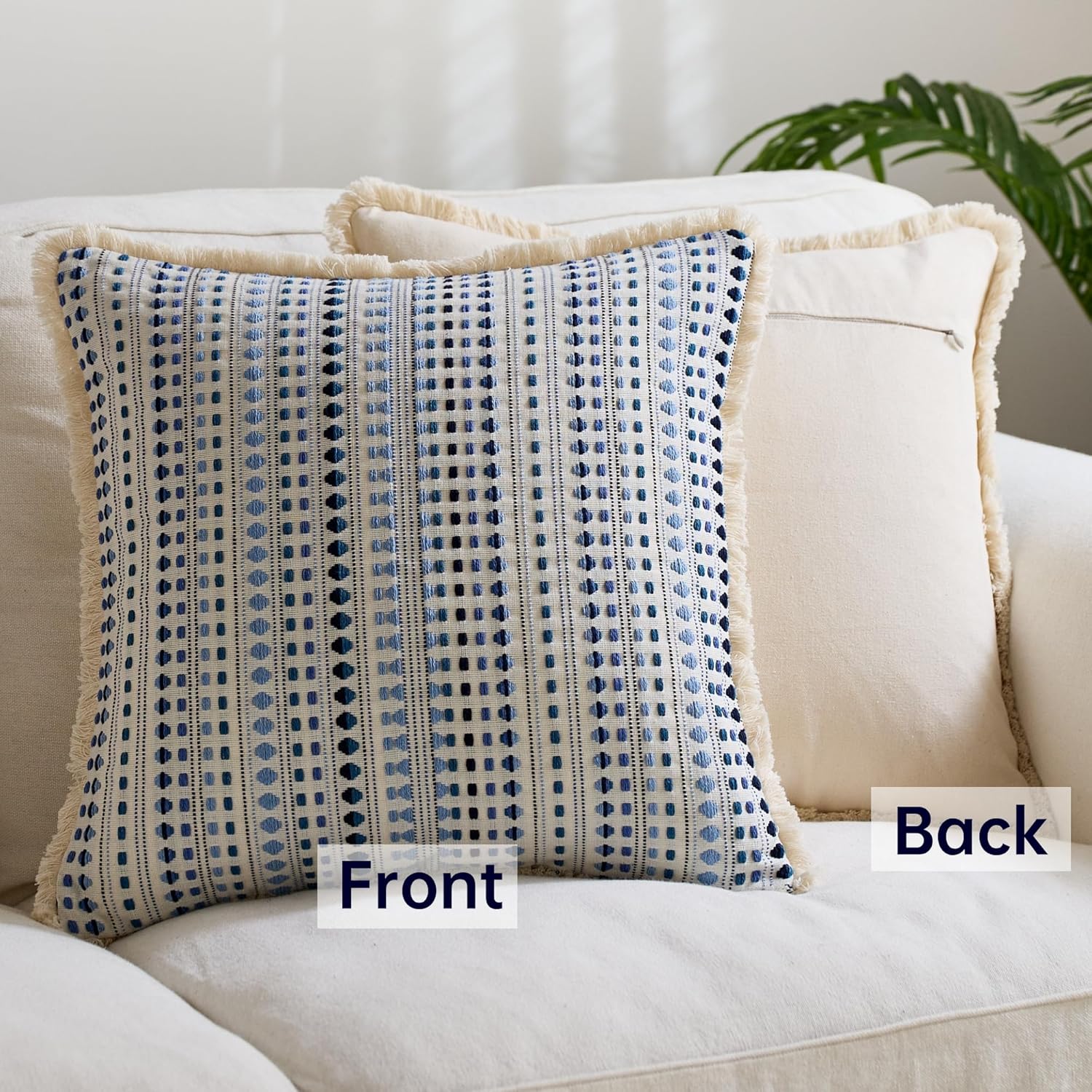 Embroidered Boho Beige Throw Pillow Cover — 20" - View 4
