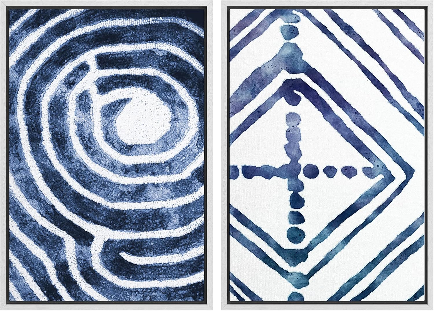 Framed Mid-Century Fabric Wall Art — 16" — 24" x 36" x 2 Panels WHITE