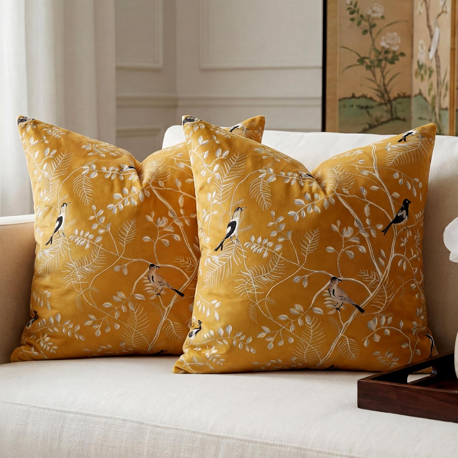 Velvet Boho Green Throw Pillow Cover — 18" — Yellow