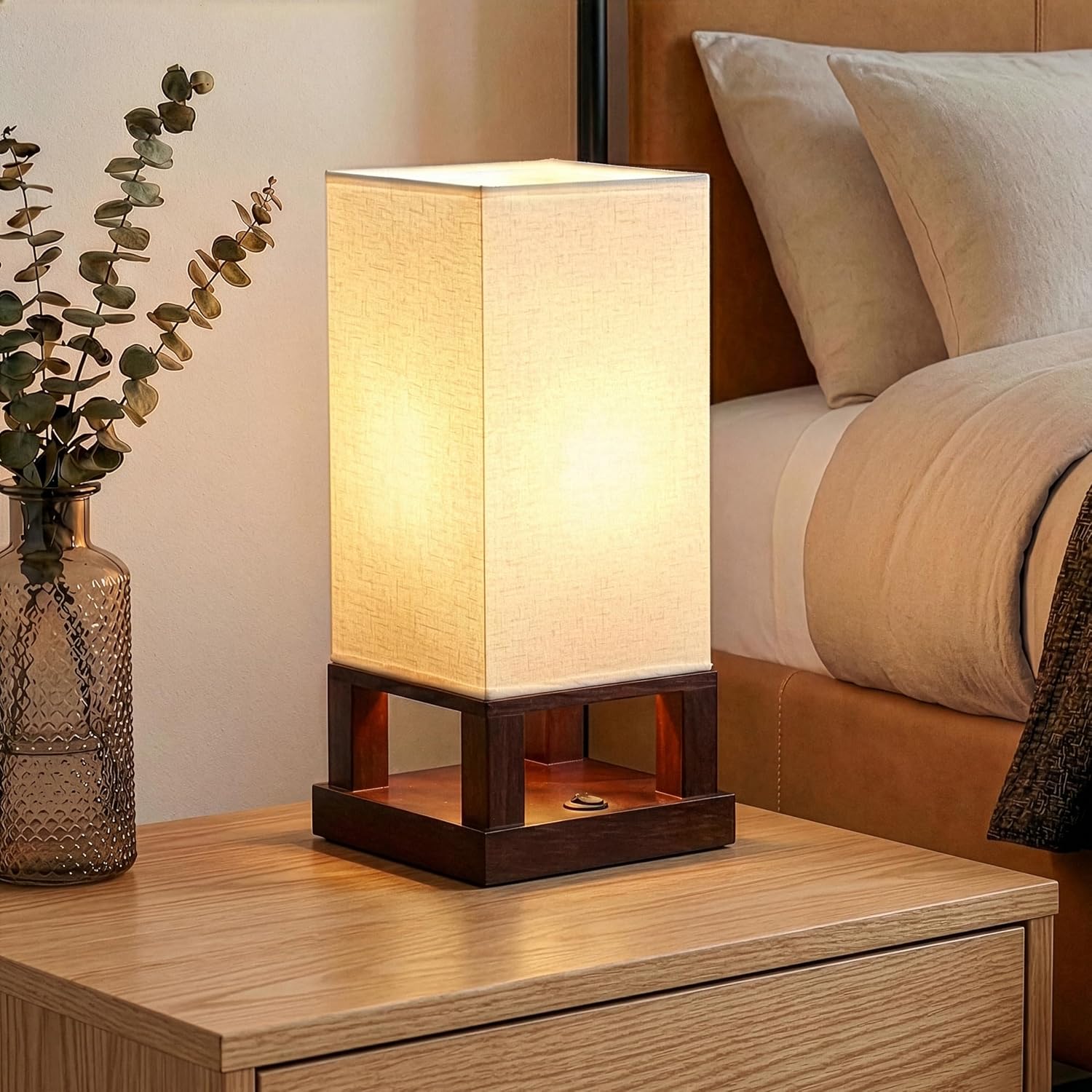 USB Modern Black Bedside Lamp — Havanah Brown