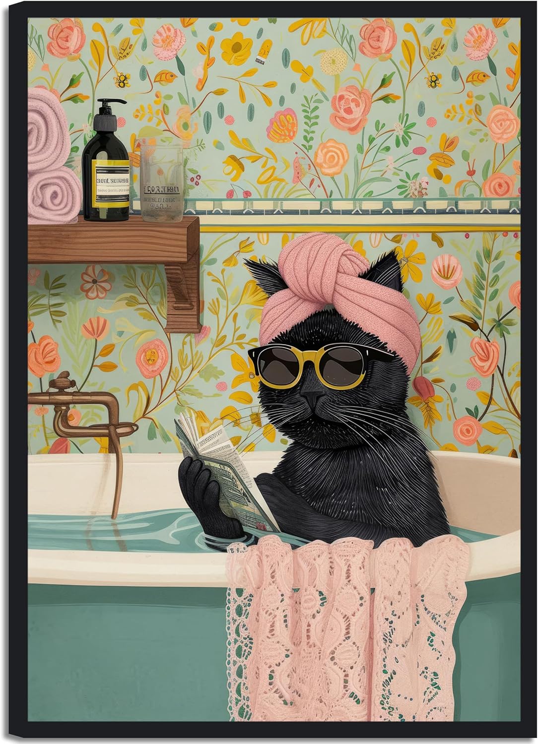 Vintage Metal Canvas Wall Art — 12x16 — Bathtub Cat