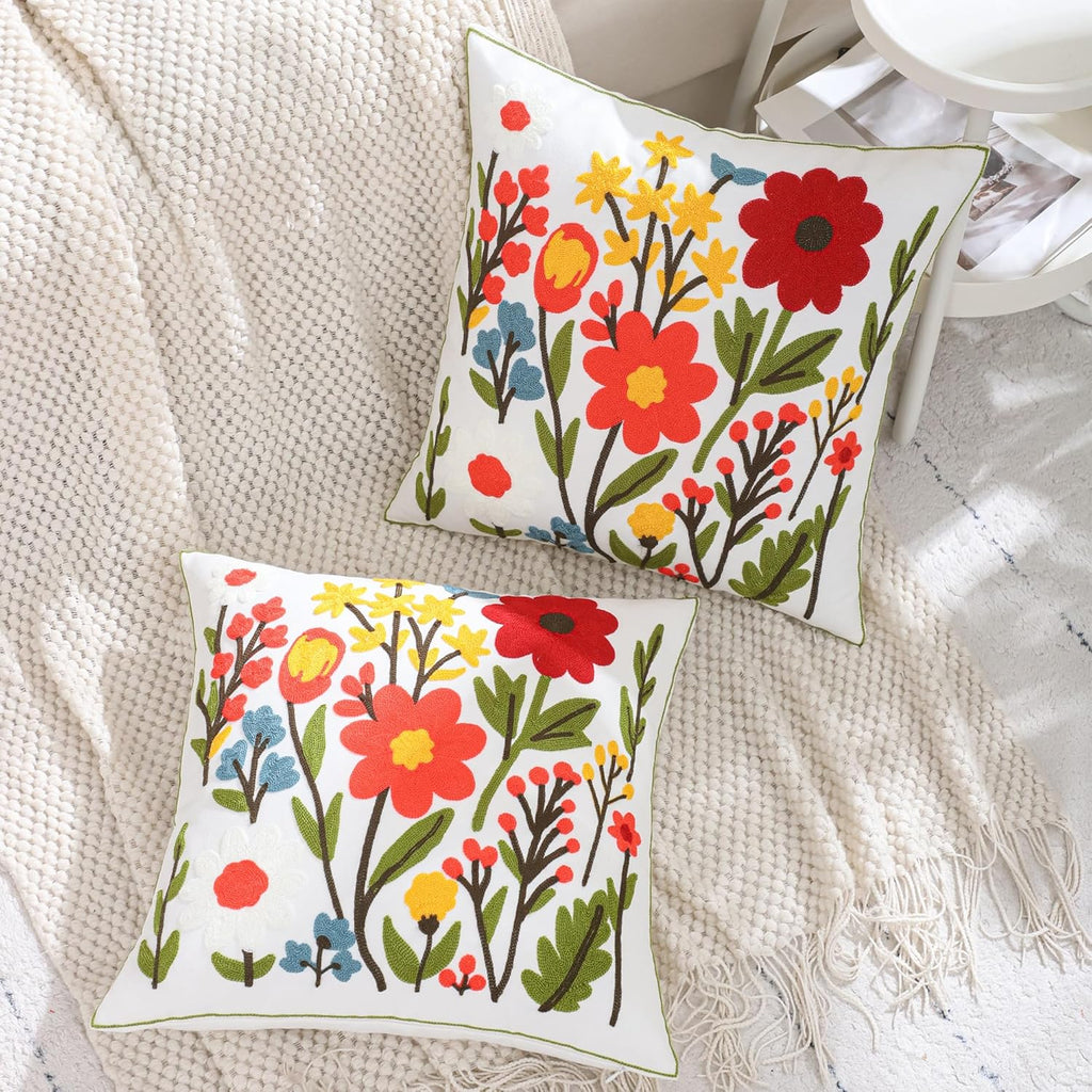 Embroidered Boho Blue Throw Pillow Cover — 18" - View 3