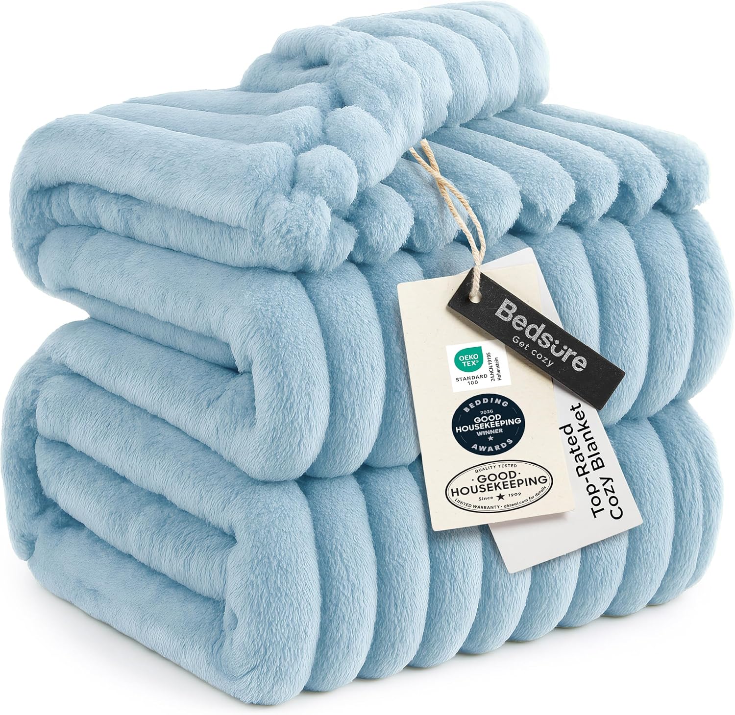 Beige Throw Pillow — 60" — Light Blue
