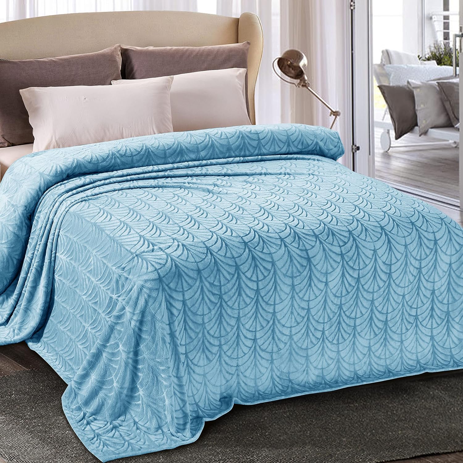 Velvet Luxe Beige Throw Pillow — 50" — Stone Blue