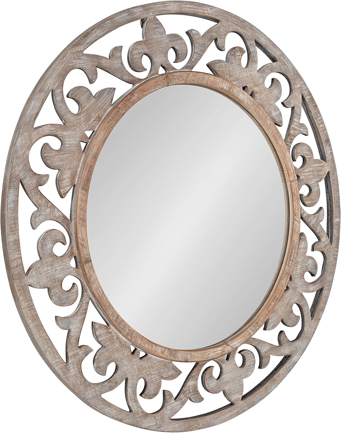 Vintage Farmhouse White Round Mirror — 31.5" — 31.5"L x 30"W