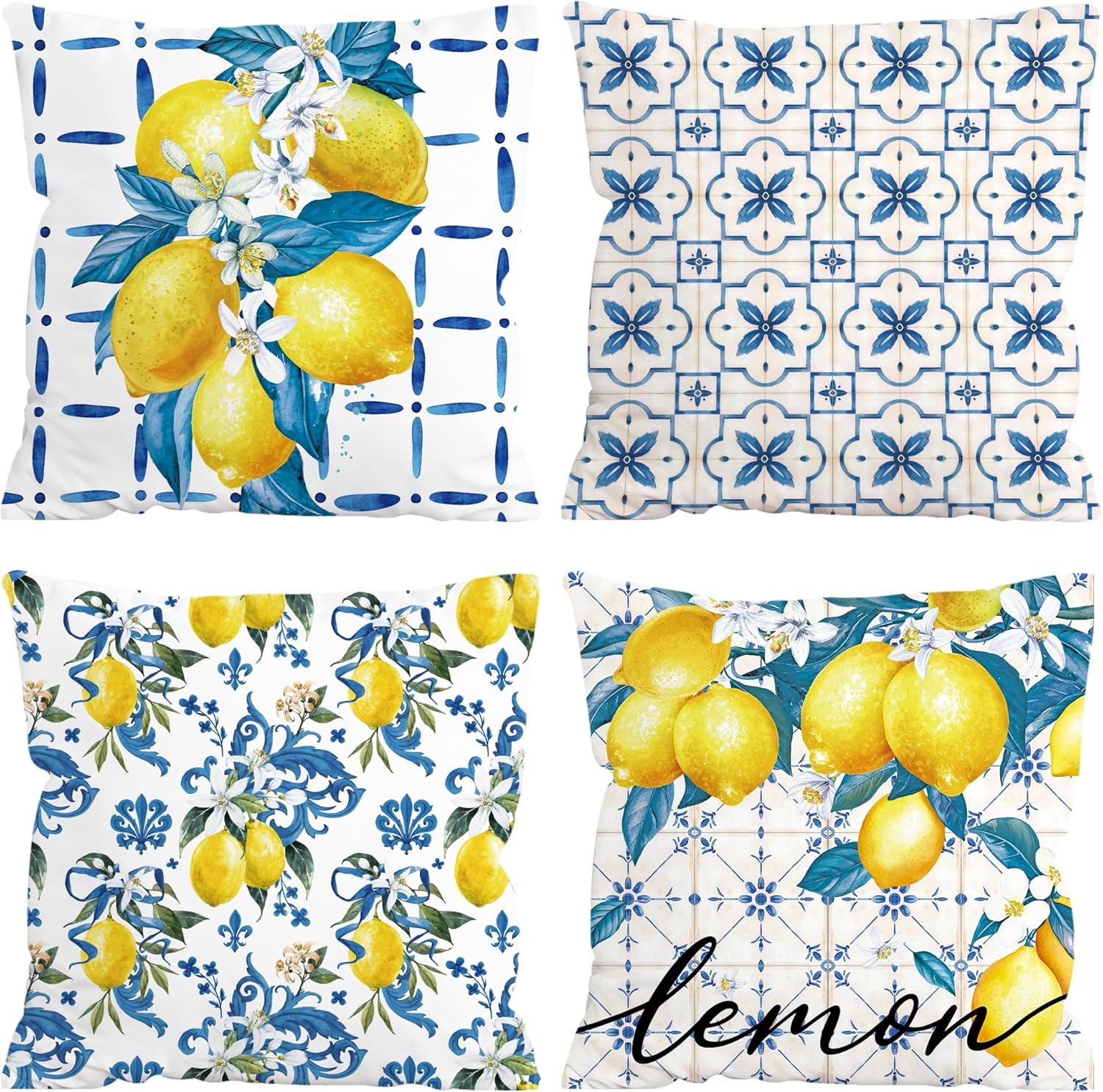 Boho Blue Throw Pillow Cover — 18" — Lemon