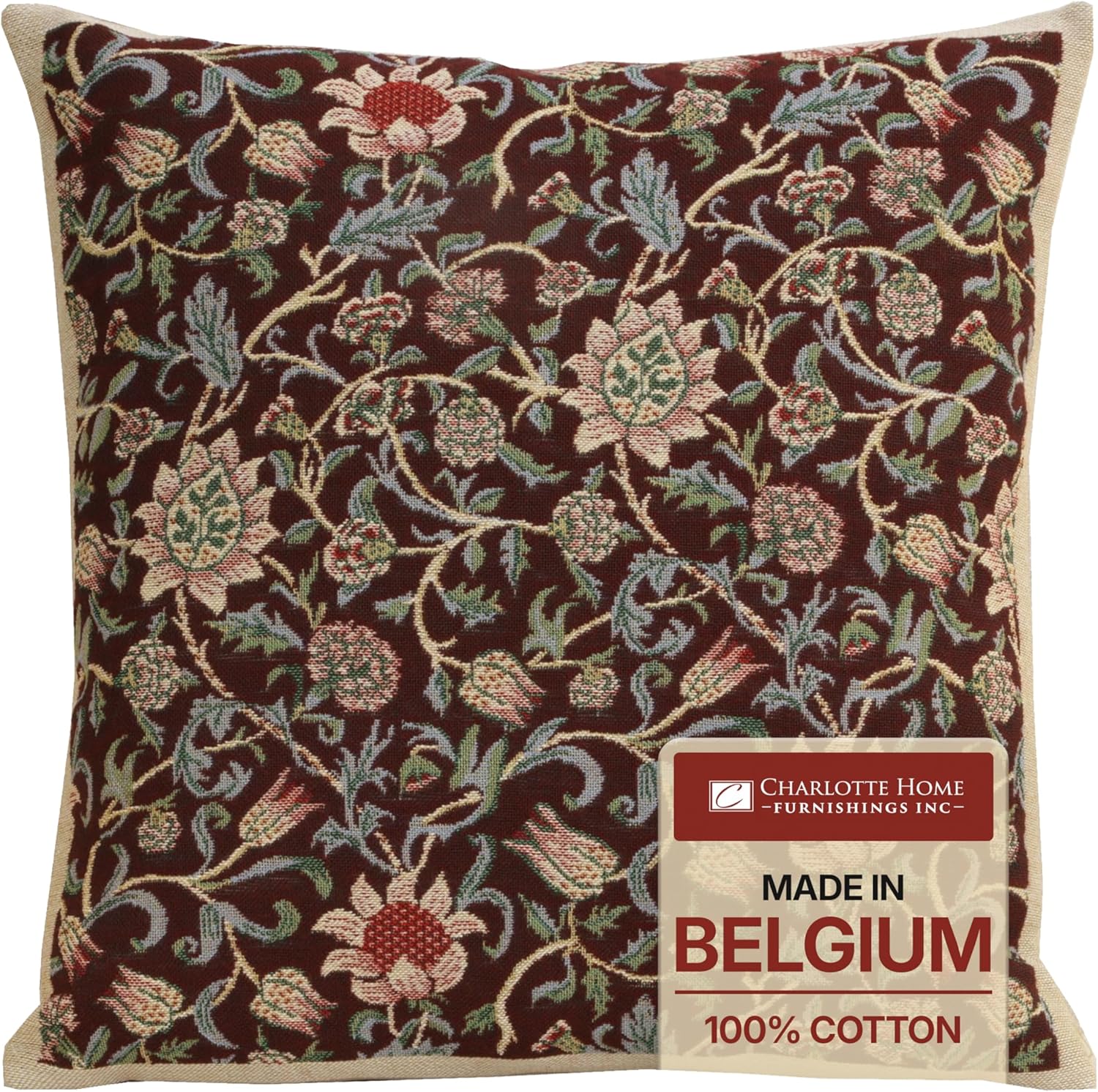Boho Beige Throw Pillow Cover — 16x16 — Fleur De Morris Damson Blue