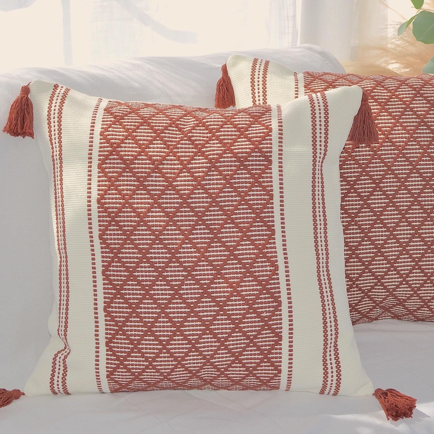 Boho Black Throw Pillow Cover — 20" — Rust Brown