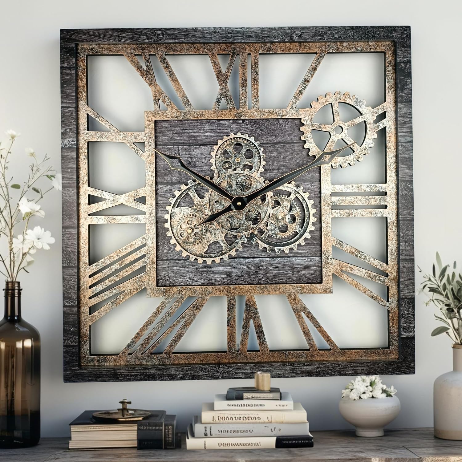 Oversized Farmhouse Beige Wall Clock — 24" — Carbon Grey