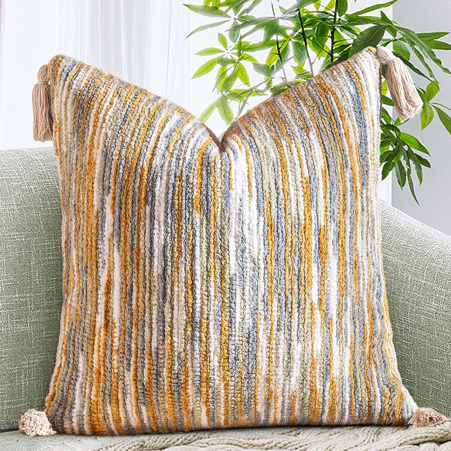 Tufted Boho Black Throw Pillow Cover — 18" — 18" x 18" (Pack of 1)