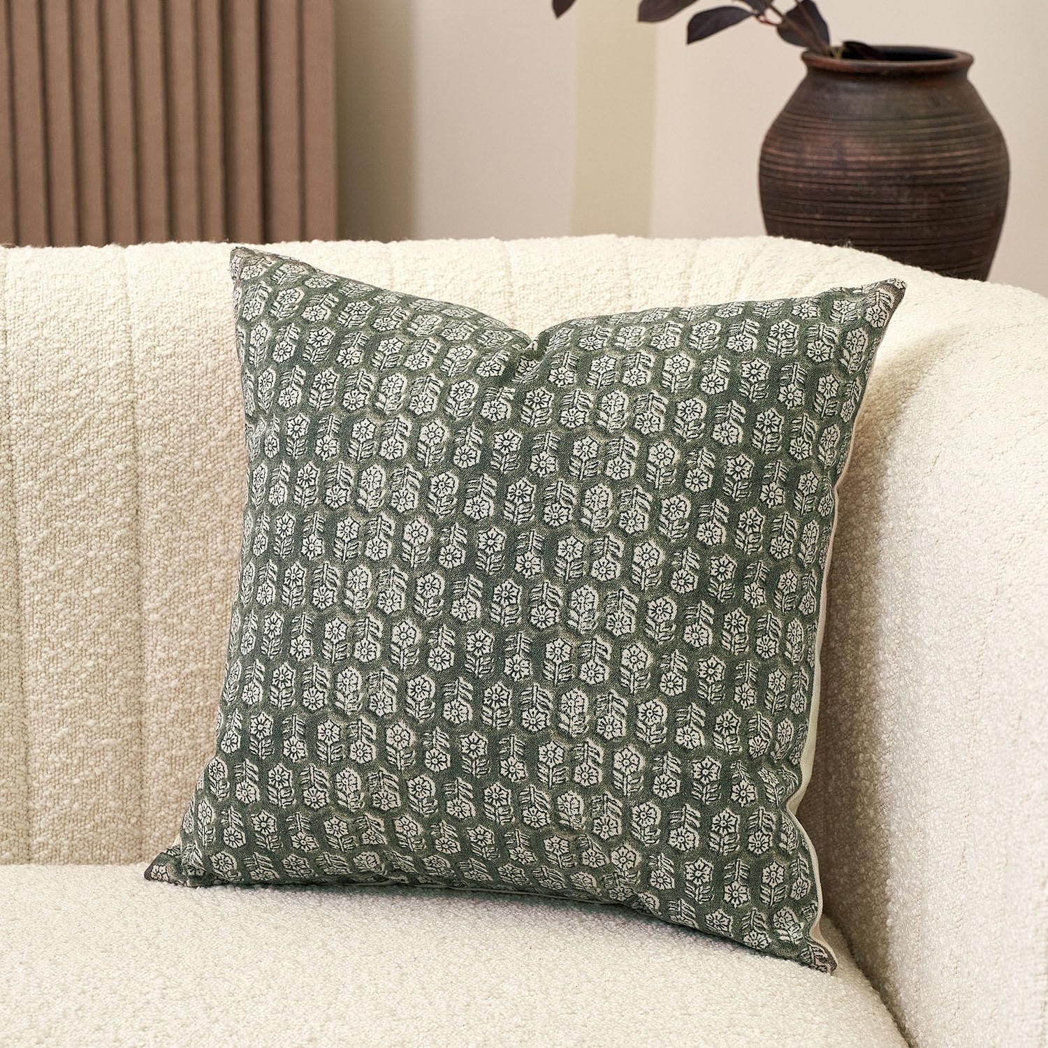 Farmhouse Beige Throw Pillow Cover — 18" — Mineral Green
