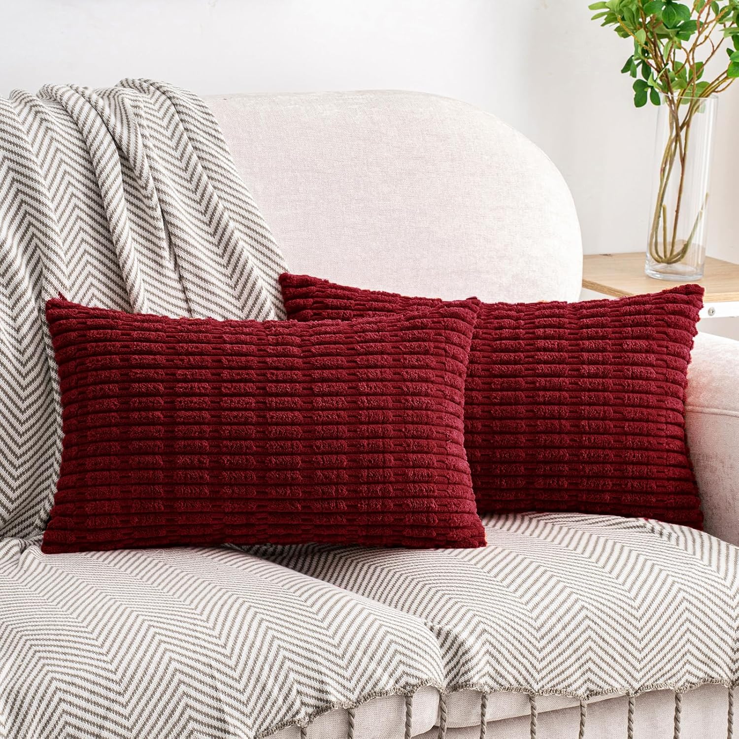 Boho Beige Throw Pillow Cover — 18" — 20" x 12" (Pack of 2)