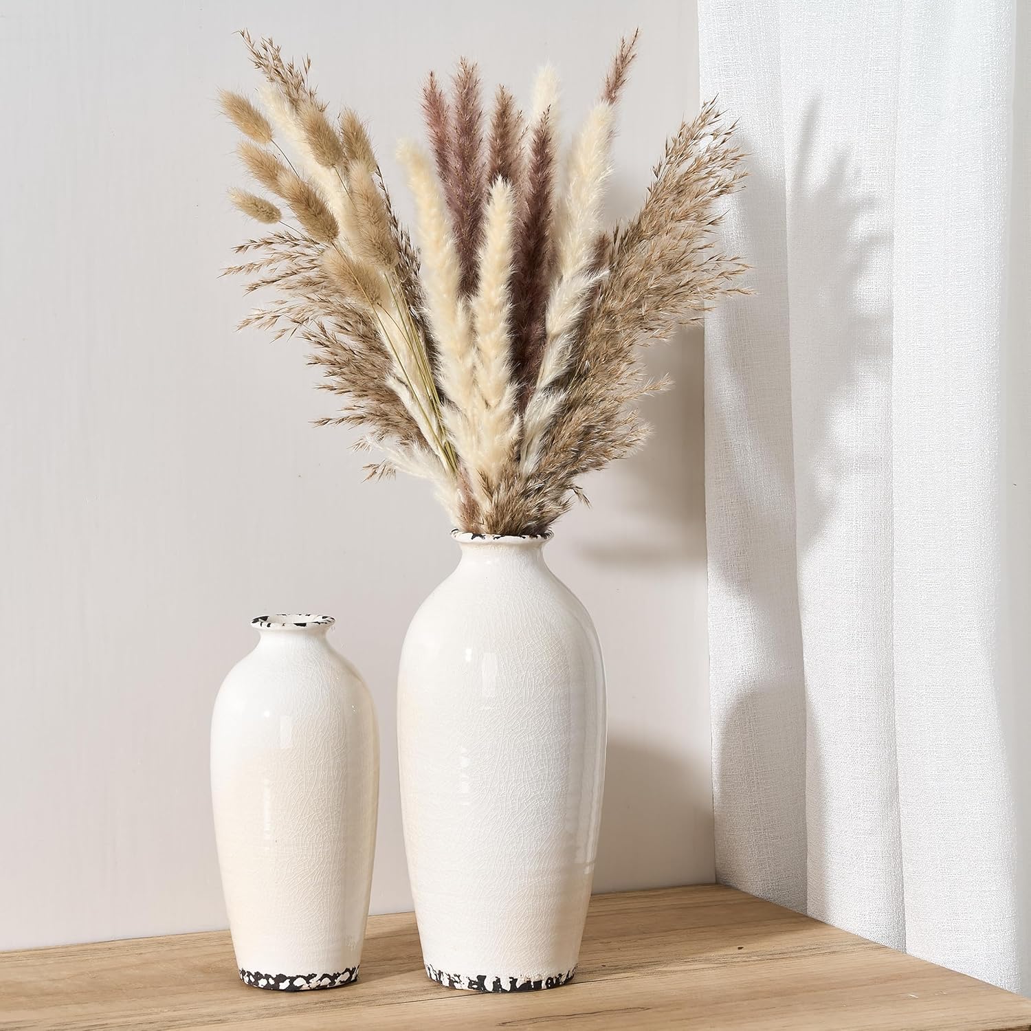 Farmhouse White Vase Set — Set of 3 — Ice Crackle Aged White- 2pcs
